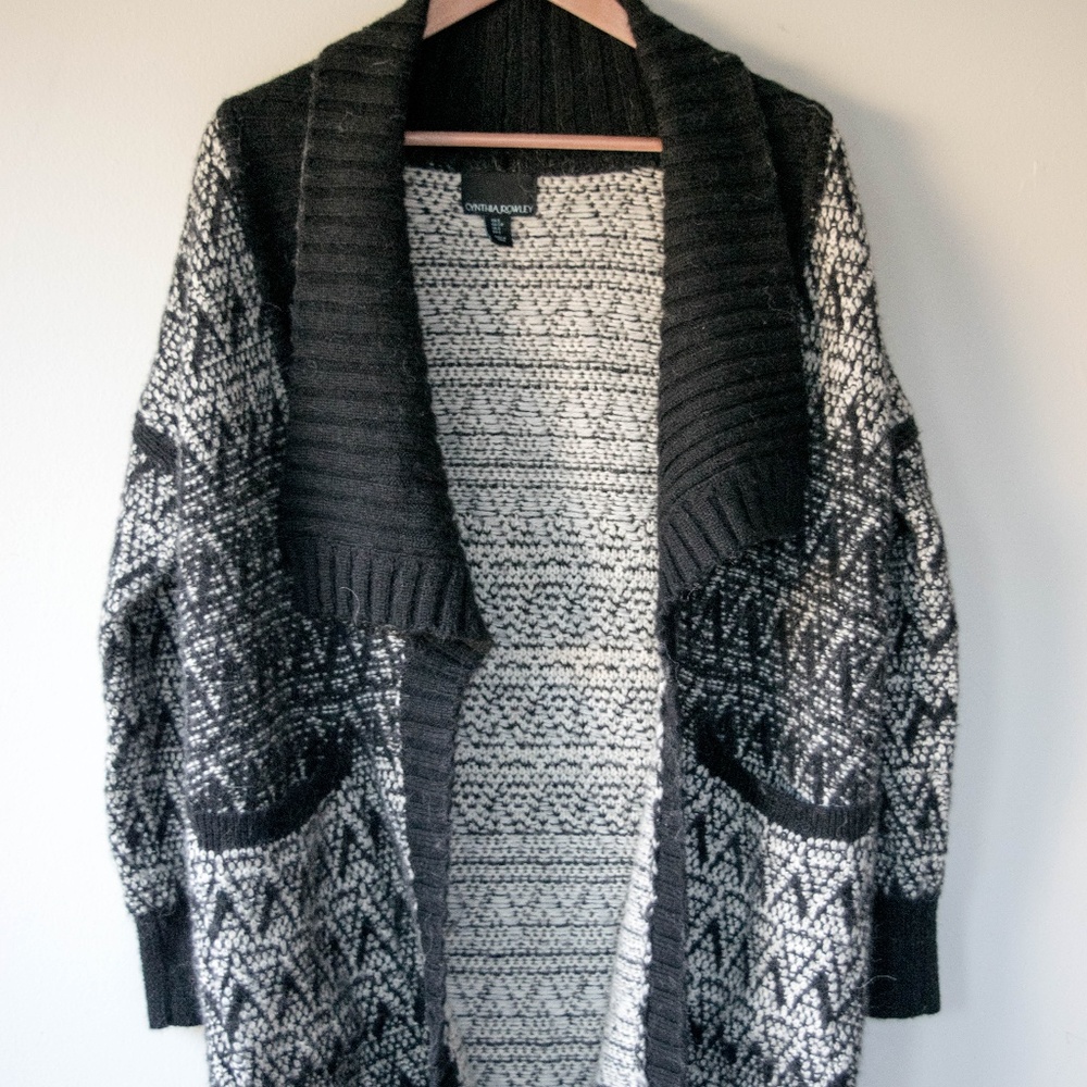 Cynthia Rowley black&white knit patterned cardigan